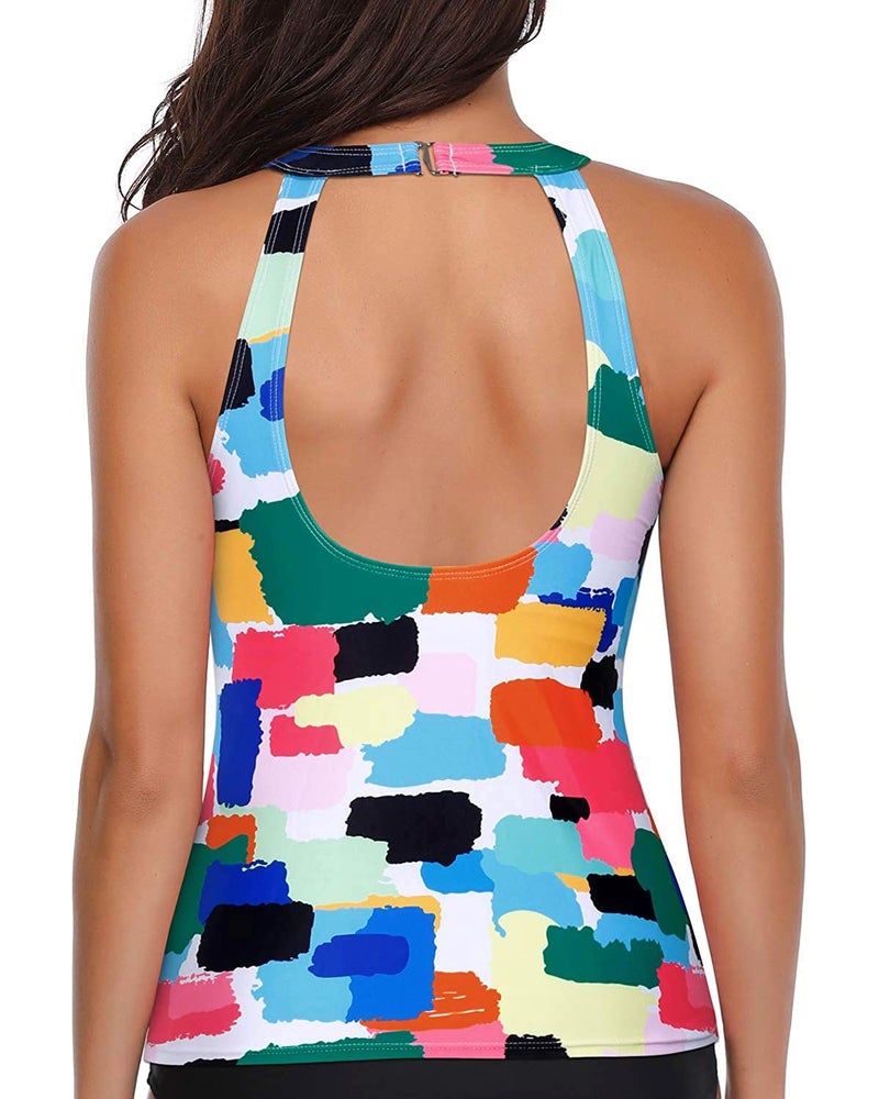 Holipick Multicoloured High Neck Tankini Top Bathing Suit Tops for Women Tummy Control Tank Tops Swimsuits M - Image 2
