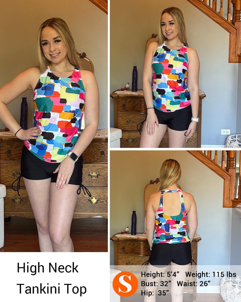 Holipick Multicoloured High Neck Tankini Top Bathing Suit Tops for Women Tummy Control Tank Tops Swimsuits M - Image 5