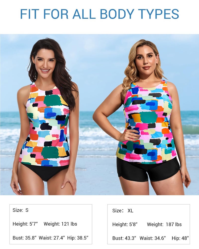 Holipick Multicoloured High Neck Tankini Top Bathing Suit Tops for Women Tummy Control Tank Tops Swimsuits M - Image 4