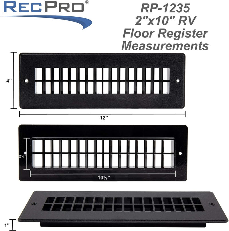 RecPro RV Floor Register | RV Stationary Vent Cover | 2-1/4" x 10-1/8" Insert | Undampered Duct (Black) - Image 5