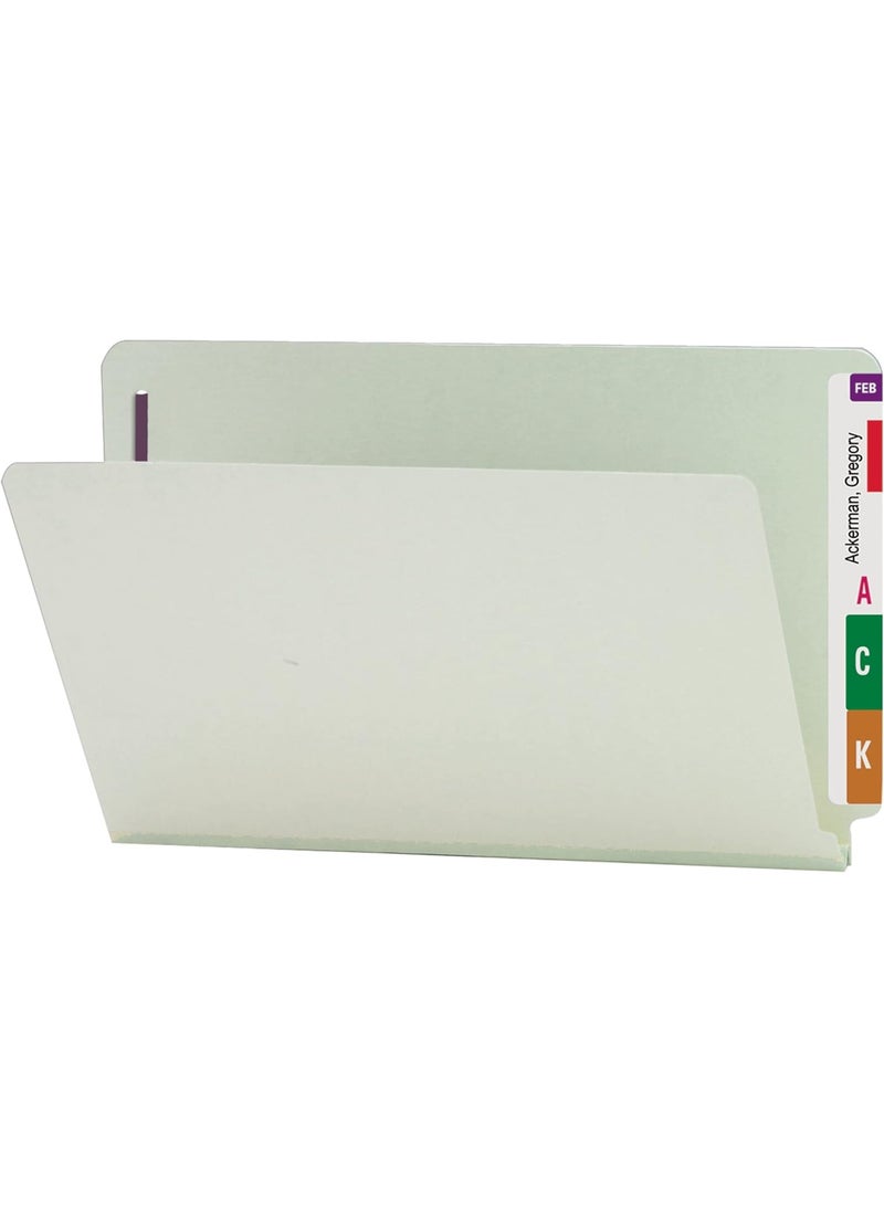 Smead Smead End Tab Pressboard Fastener File Folder with SafeSHIELD Fasteners, 2 Fasteners, 1" Expansion, Legal Size, Gray/Green, 25 per Box (37705)  - Image 1