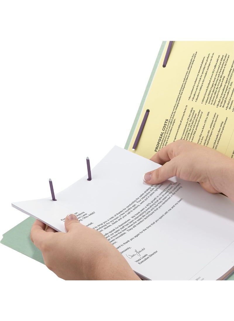 Smead Smead End Tab Pressboard Fastener File Folder with SafeSHIELD Fasteners, 2 Fasteners, 1" Expansion, Legal Size, Gray/Green, 25 per Box (37705)  - Image 4