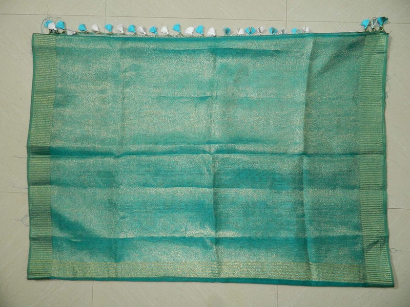 HAIDER ALI AND SONS Women's And Girl's Pure Tissue Linen Ethnic Wear Saree For Women's (With Blouse) (FIROZA), Turquoise - Image 4
