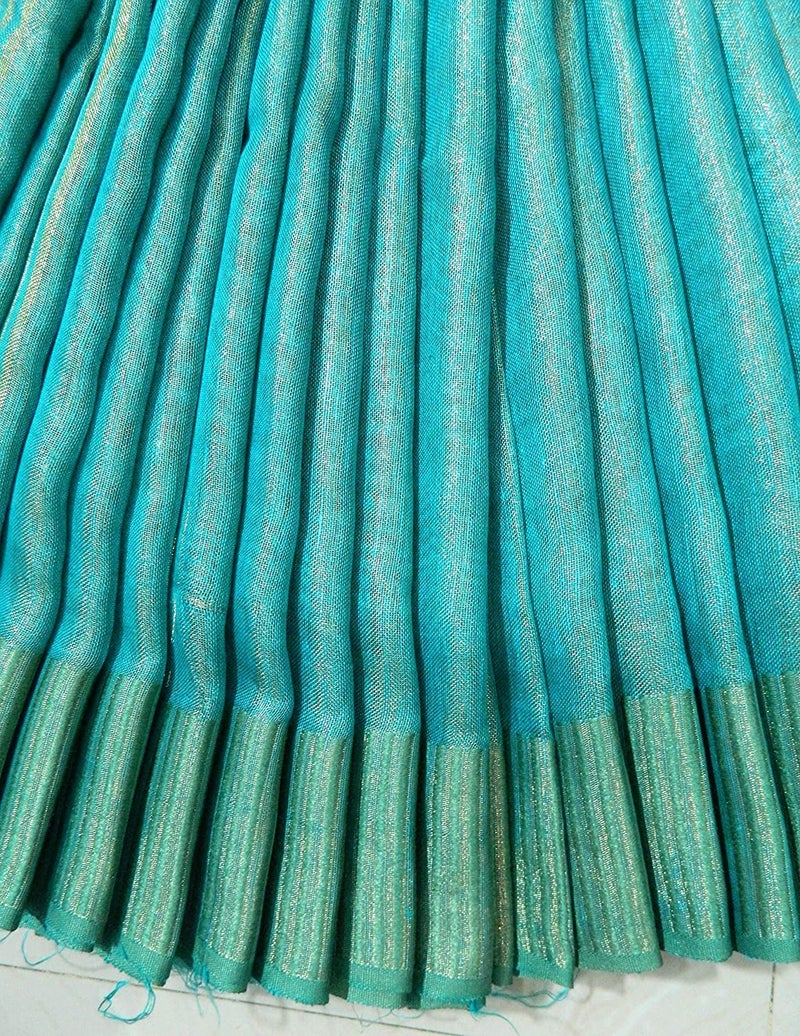 HAIDER ALI AND SONS Women's And Girl's Pure Tissue Linen Ethnic Wear Saree For Women's (With Blouse) (FIROZA), Turquoise - Image 3