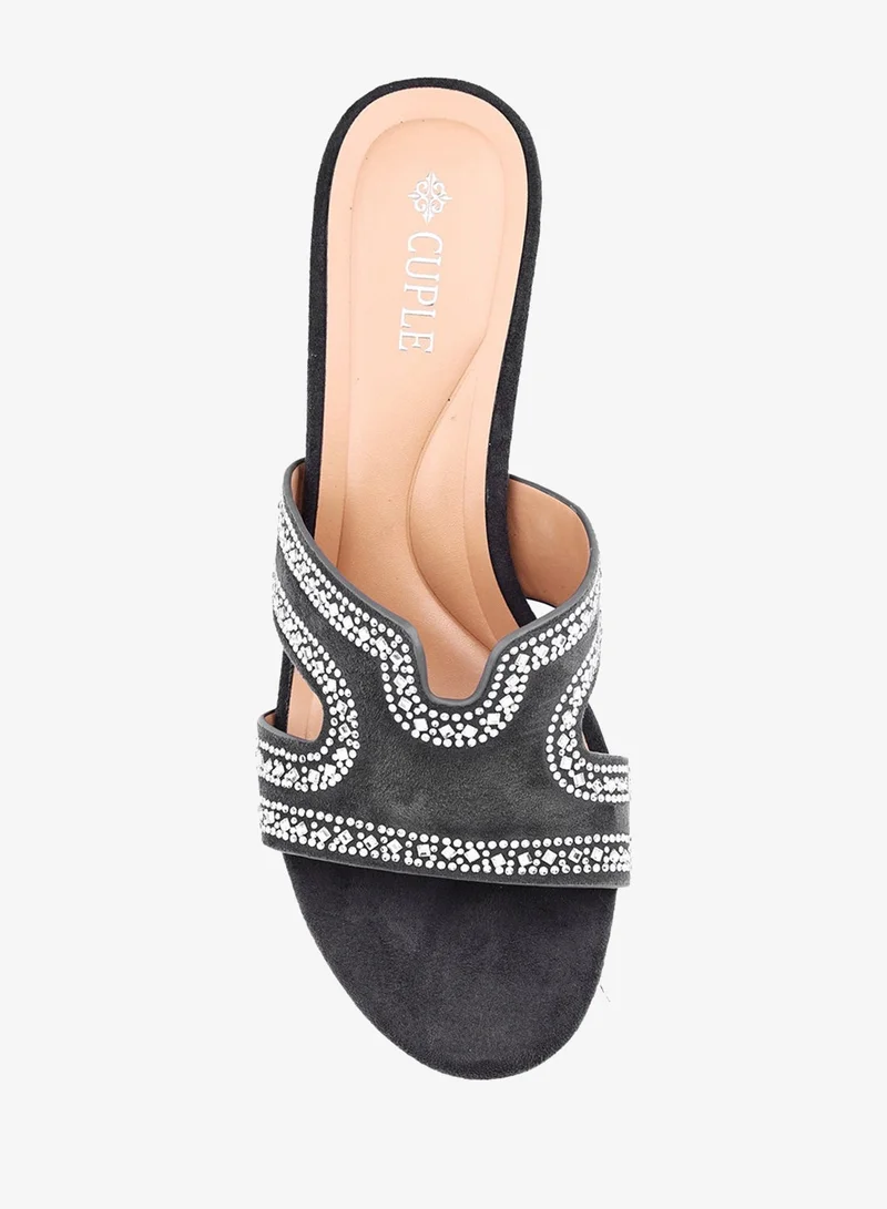 Cuple  Womens embellished classic slip-on heeled sandals for Women | Best Price UAE