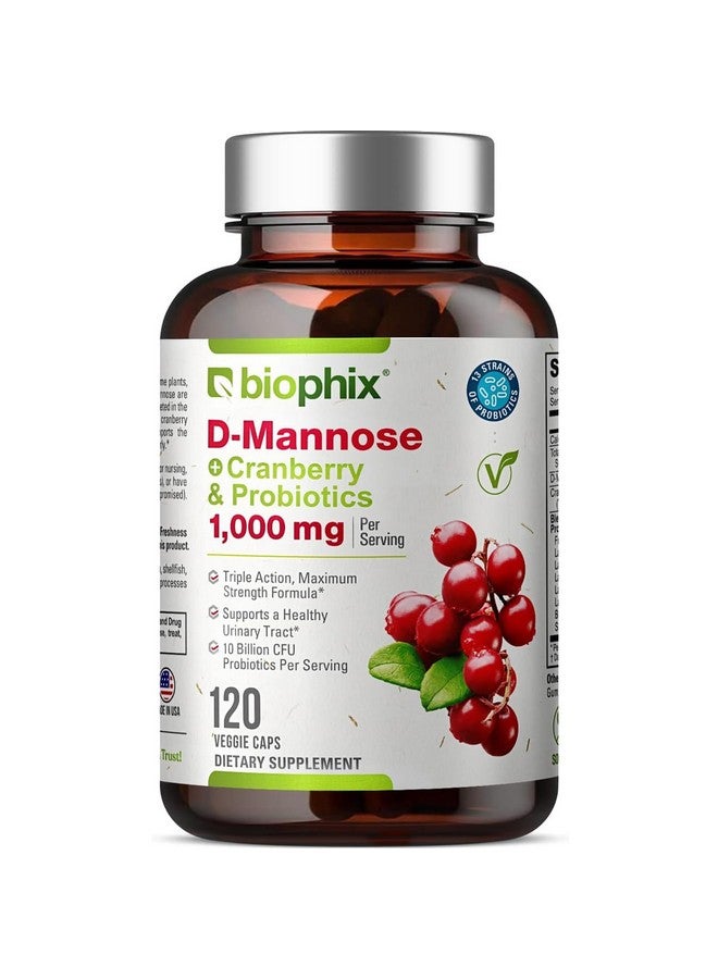 biophix كبسولات بيوفيكس دي-مانوز 1000 ملغ مع التوت البري والبروبيوتيك - مكملات دي مانوز للنساء - أقراص دي-مانوز لدعم صحة المسالك البولية والمثانة - الرفاهية الهضمية - 120 كبسولة - Image 1