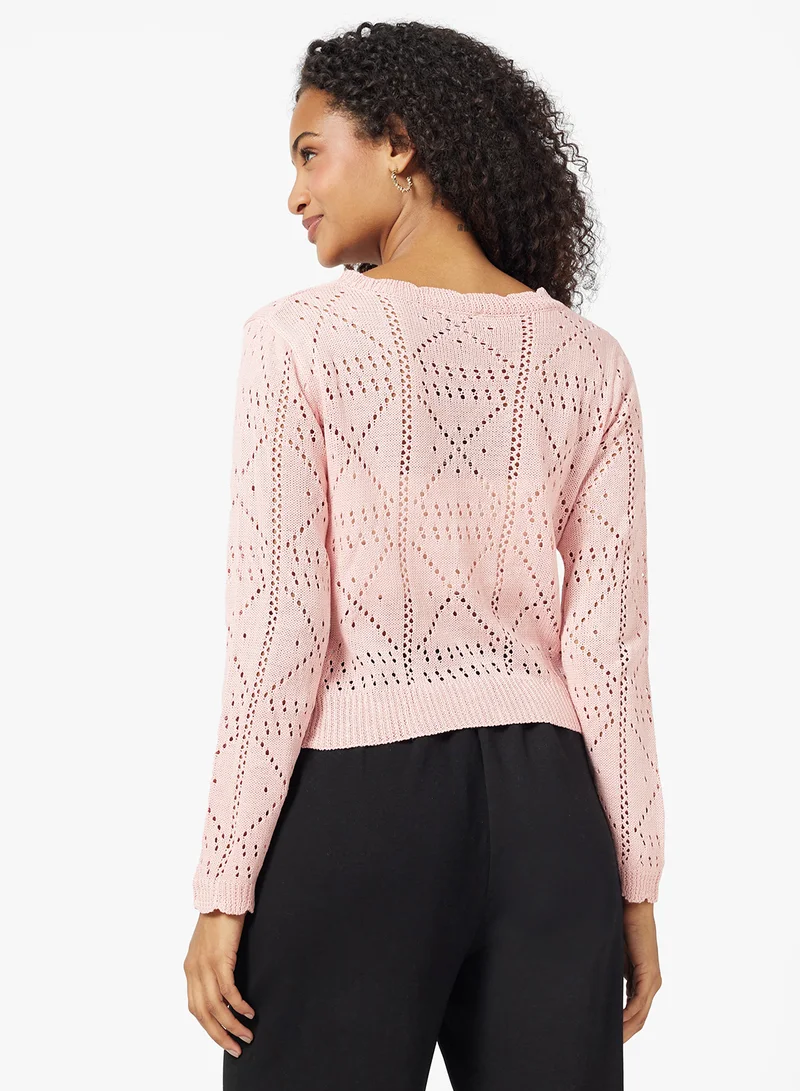 Ginger Knitted Openwork Button Up Cardigan