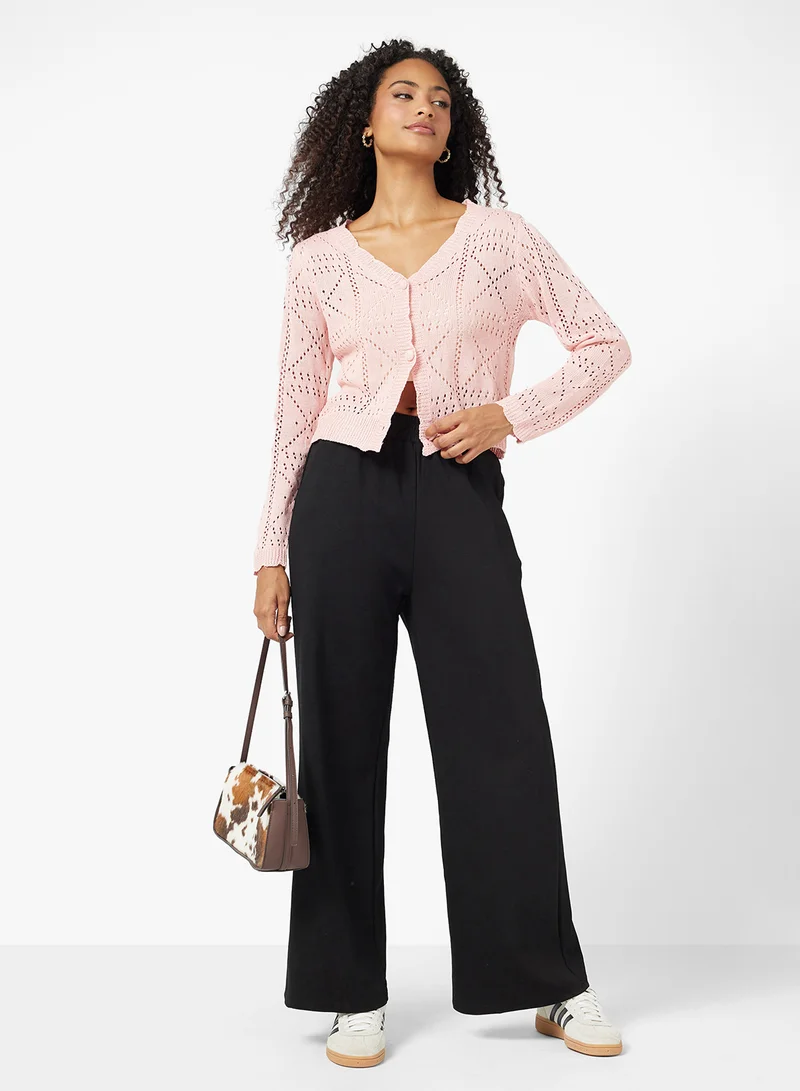 جينجر Knitted Openwork Button Up Cardigan