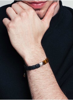 AWNL Men's Flatbead Bracelet with Tiger Eye and Onyx, Egyptian Pyramid Charm Gift for Men Husband Boyfriend  - Image 1