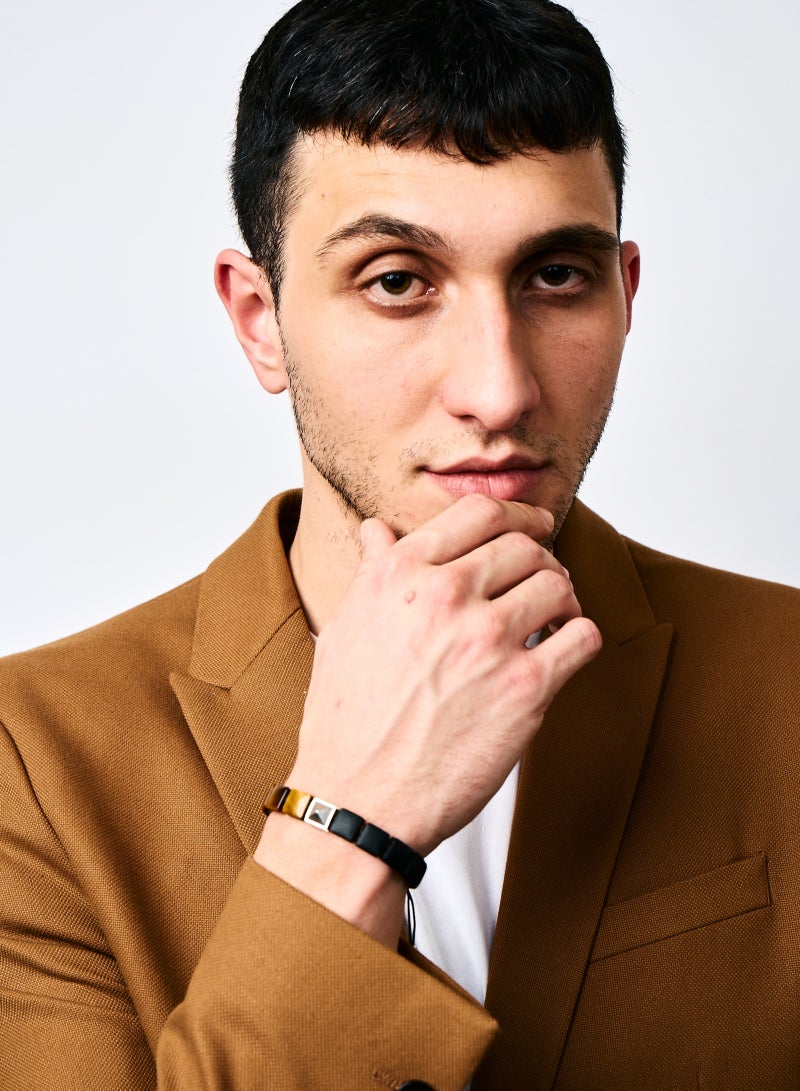 AWNL Men's Flatbead Bracelet with Tiger Eye and Onyx, Egyptian Pyramid Charm Gift for Men Husband Boyfriend - Image 4