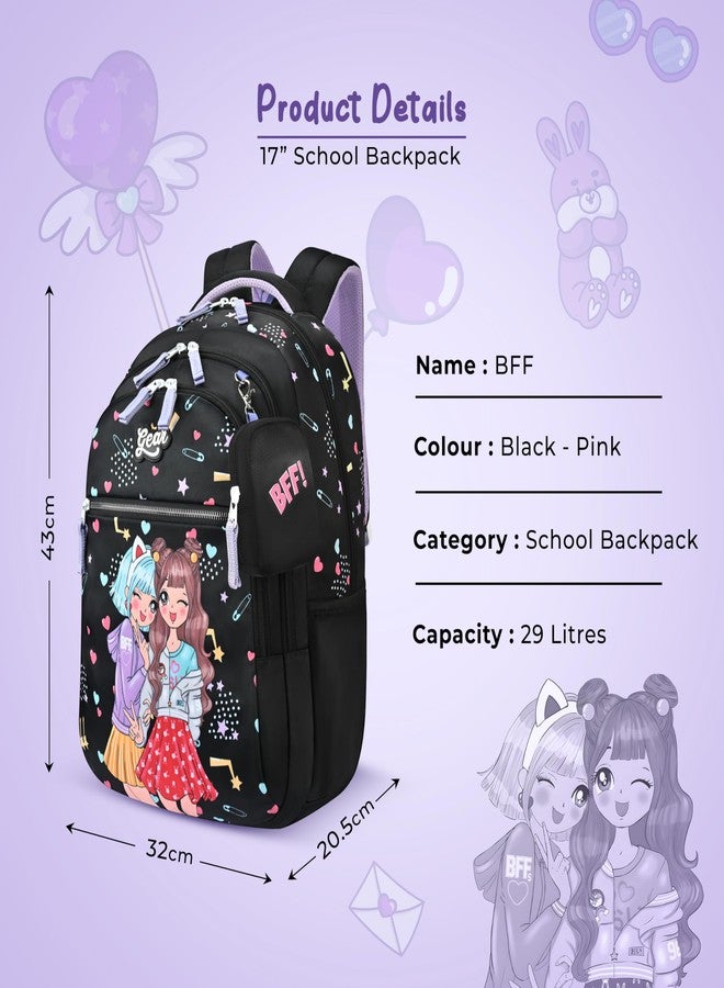 Gear BFF 17"/27L Large Water Resistant School Bag | Casual Backpack | Daypack | Travel Backpack | Kids Bag for Boys/Girls (Black - Pink) - Image 2