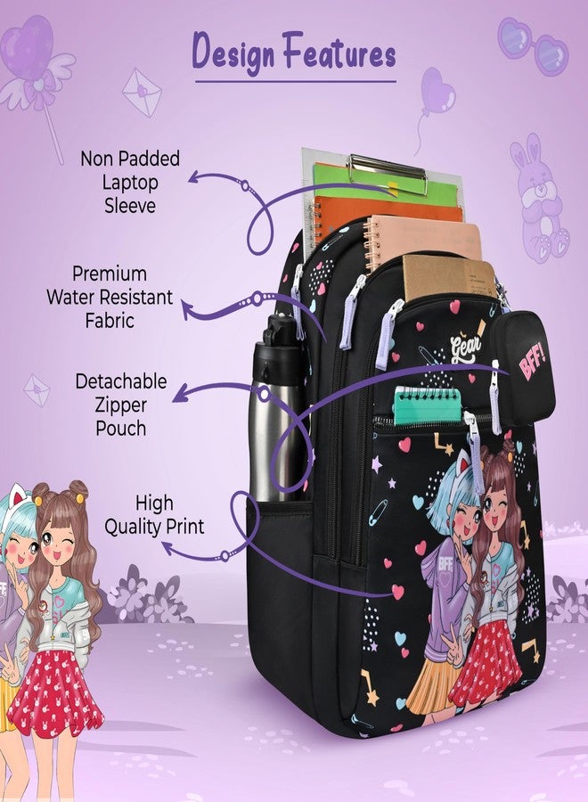 Gear BFF 17"/27L Large Water Resistant School Bag | Casual Backpack | Daypack | Travel Backpack | Kids Bag for Boys/Girls (Black - Pink) - Image 3