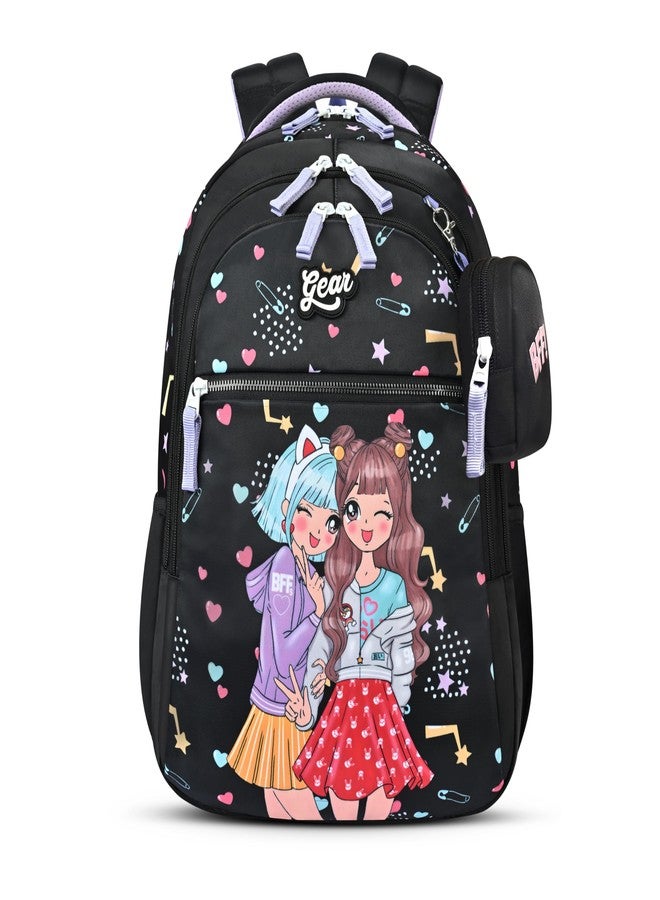 Gear BFF 17"/27L Large Water Resistant School Bag | Casual Backpack | Daypack | Travel Backpack | Kids Bag for Boys/Girls (Black - Pink) - Image 1
