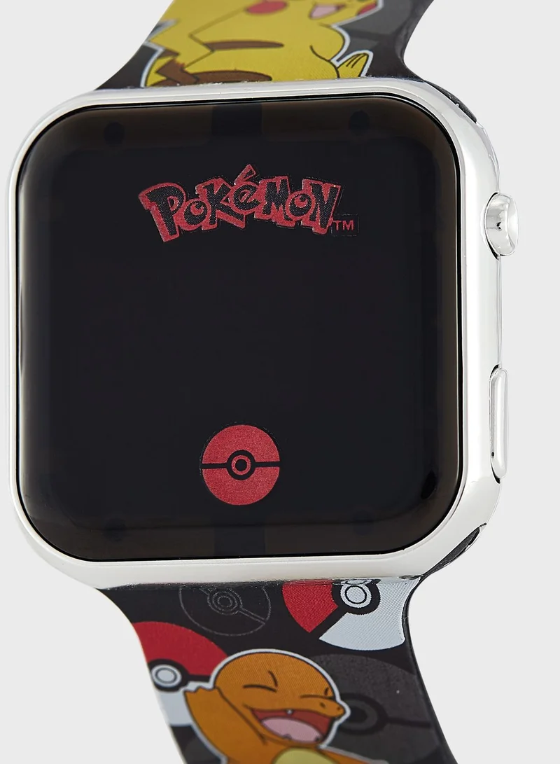 بوكيمون ساعة بوكيمون للأولاد بشاشة  وسوار سيليكون أسود
