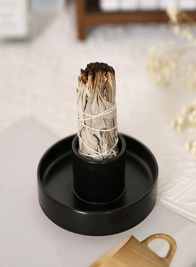 YIASSON Sage Holder, White Sage Burner, Sage Holder for Burning, Smudge Bowl, Sage Sticks Holder, Incense Holder, Black Candlestick Holder, Altar Decor - Image 5