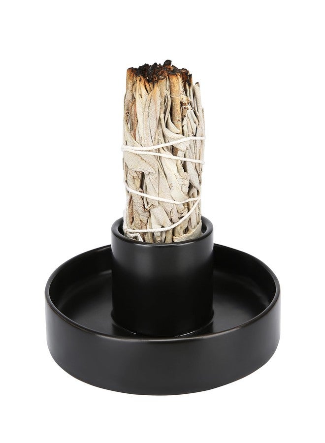 YIASSON Sage Holder, White Sage Burner, Sage Holder for Burning, Smudge Bowl, Sage Sticks Holder, Incense Holder, Black Candlestick Holder, Altar Decor - Image 1