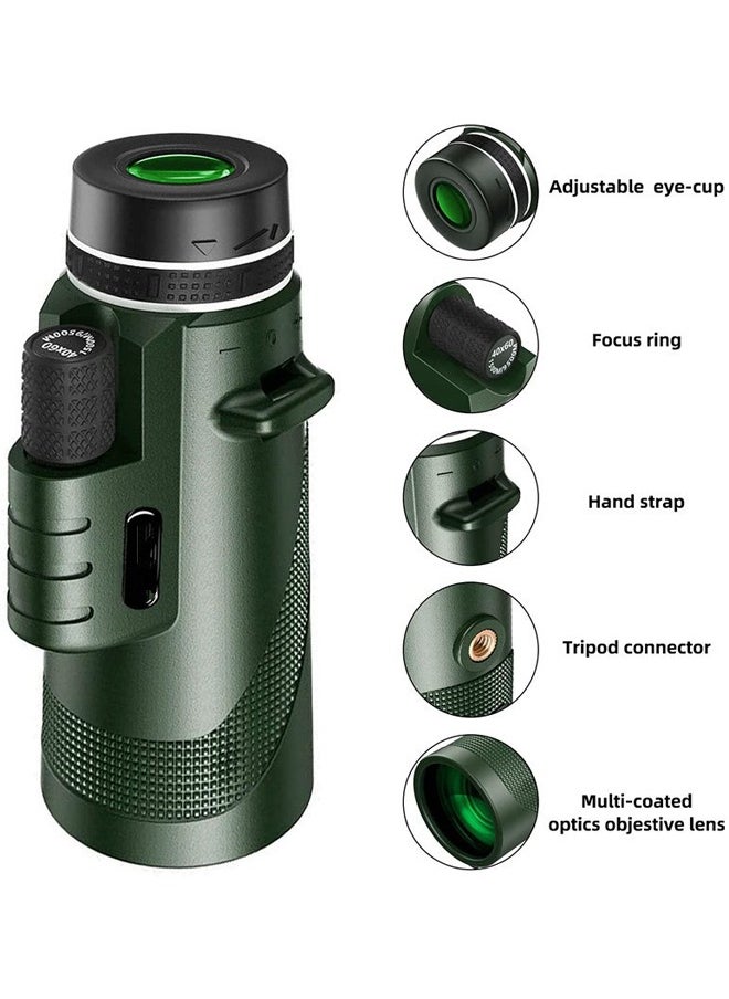 Occuwzz 80x100 black single-tube high-power high-definition telescope green model low-light night vision, telescope set includes universal mobile phone clip tripod  - Image 1