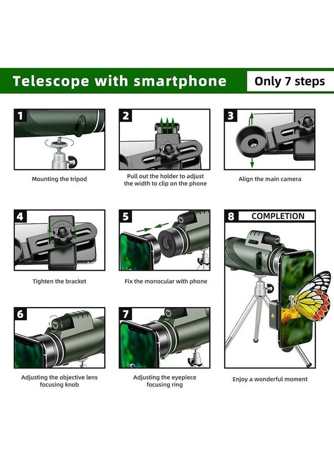 Occuwzz 80x100 black single-tube high-power high-definition telescope green model low-light night vision, telescope set includes universal mobile phone clip tripod  - Image 2