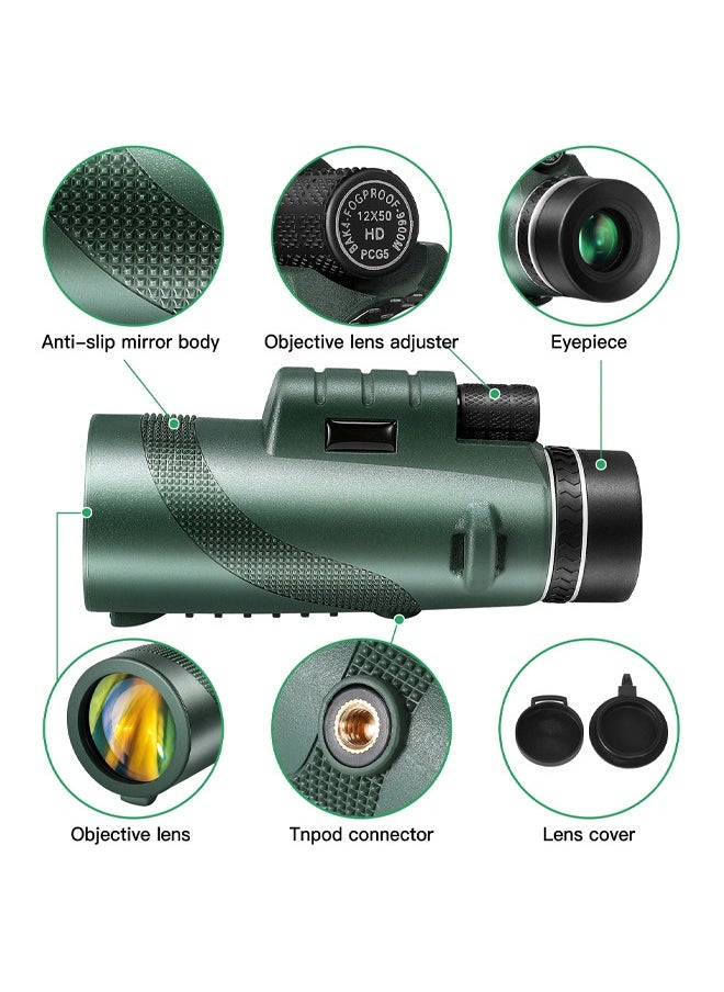 Occuwzz 80x100 black single-tube high-power high-definition telescope green model low-light night vision, telescope set includes universal mobile phone clip tripod  - Image 5