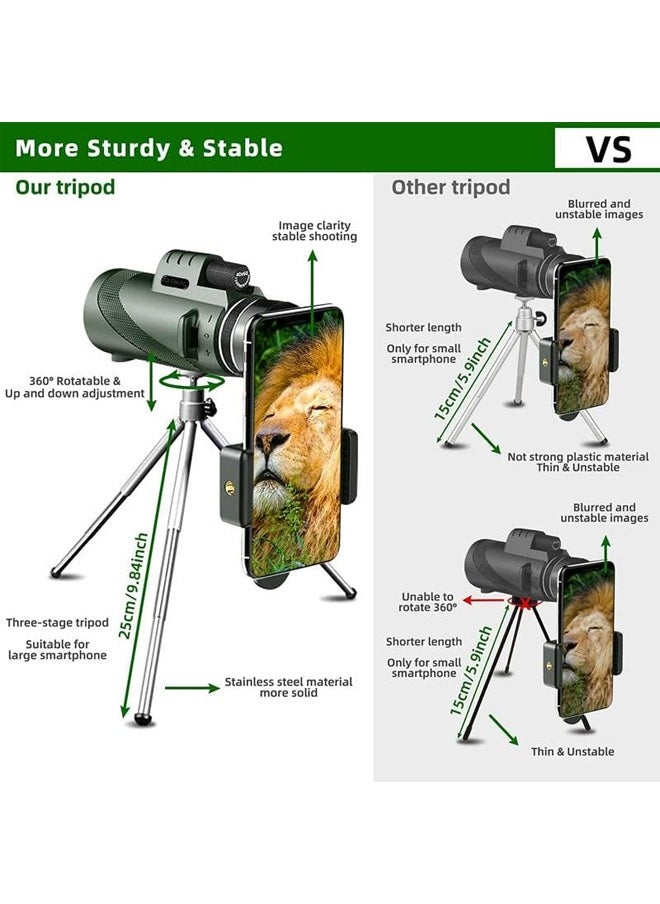 Occuwzz 80x100 black single-tube high-power high-definition telescope green model low-light night vision, telescope set includes universal mobile phone clip tripod  - Image 3