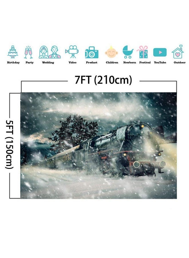Fanghui Polar Train Themed Photography Backdrop Winter Xmas Holiday Party Supplies 7X5Ft Christmas Party Snowflake Photo Background Banner Photo Booth Studio Props Decorations Family Photo Shoot - Image 5