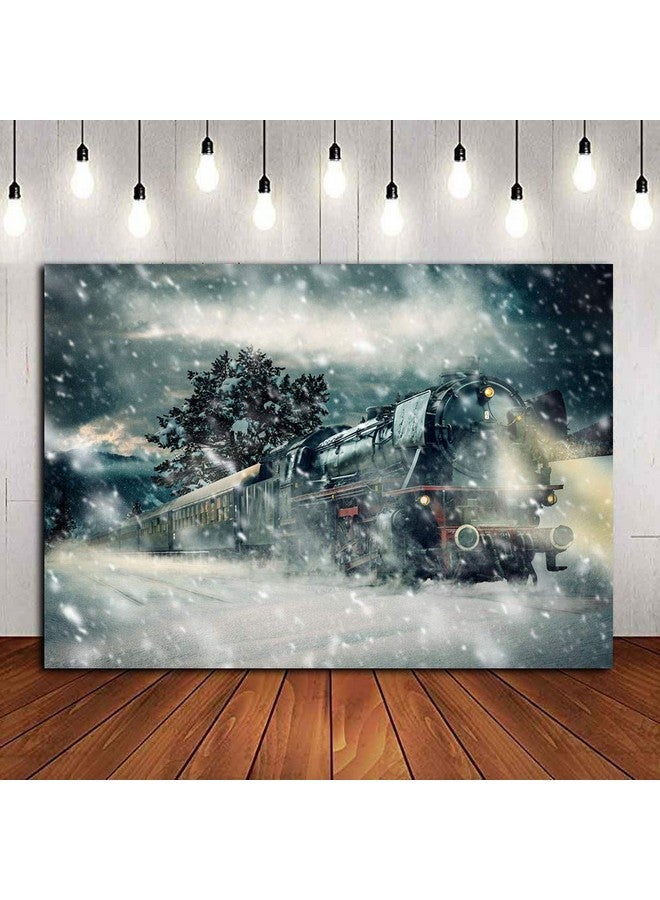 Fanghui Polar Train Themed Photography Backdrop Winter Xmas Holiday Party Supplies 7X5Ft Christmas Party Snowflake Photo Background Banner Photo Booth Studio Props Decorations Family Photo Shoot - Image 3