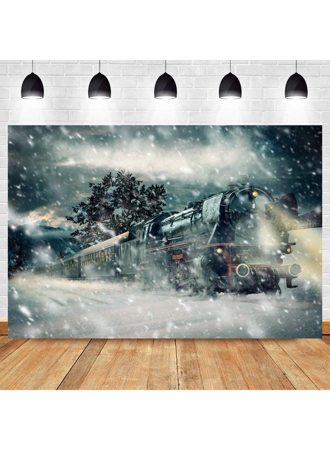Fanghui Polar Train Themed Photography Backdrop Winter Xmas Holiday Party Supplies 7X5Ft Christmas Party Snowflake Photo Background Banner Photo Booth Studio Props Decorations Family Photo Shoot - Image 2