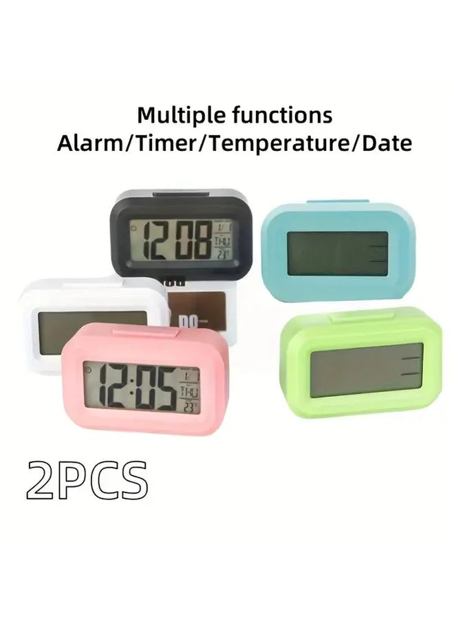 2Pcs Black Digital Thermometer Clock with Temperature Date Indoor Mini LED Display - Image 1