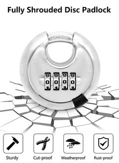 KASTWAVE Digital Combination Disc Padlock, 4 Digit Combination Lock Waterproof Outdoor Combination Padlock Stainless Steel Door Lock for Shed, Storage Unit, Garage, Fence, Trailer Tongue  - Image 3