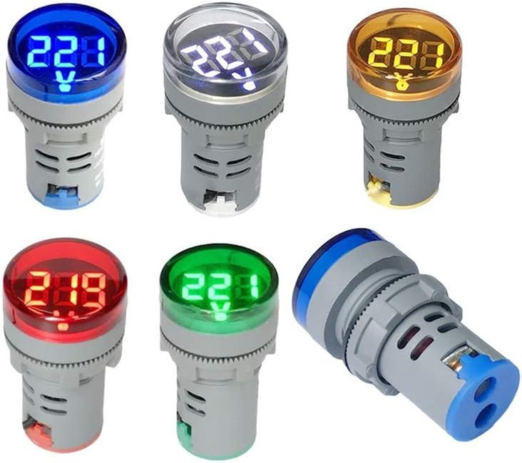 NOYITO 80-500V AC Digital Voltmeter 110V 220V 380V Red Green Yellow Blue White LCD Digital Display Small Round Head (Pack of 2) (White) - Image 2