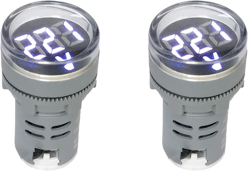 NOYITO 80-500V AC Digital Voltmeter 110V 220V 380V Red Green Yellow Blue White LCD Digital Display Small Round Head (Pack of 2) (White) - Image 1