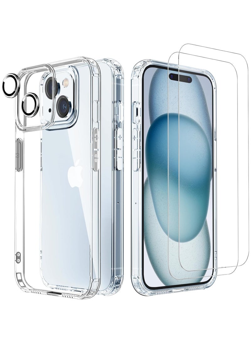 Generic [5 in 1] Designed for iPhone 15 Clear Case with Screen Protector[2 Pack] +Camera Lens Protector[2 Pack], Military Grade Drop Protection Transparent Cover 6.1 Inch  - Image 1