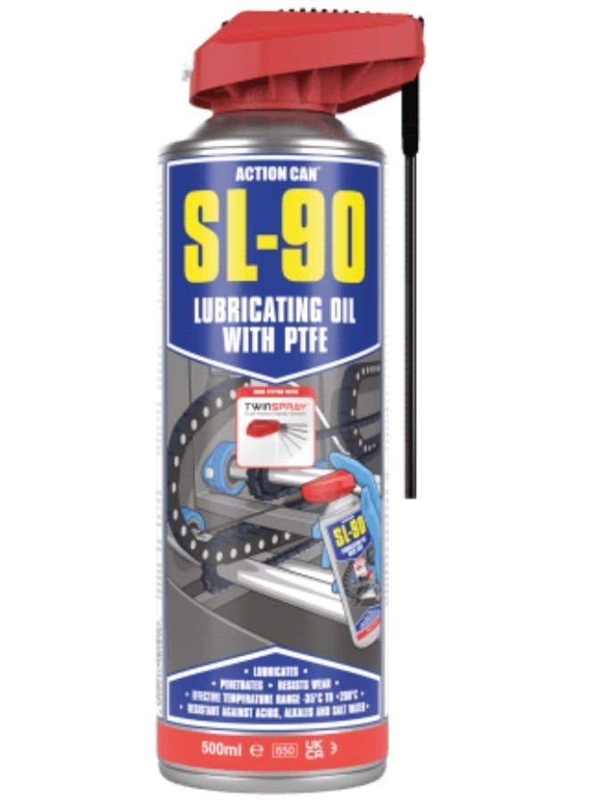 ®ACTION CAN SL-90 (Twin Spray)_Lubricating Oil With PTFE 500ML PTFE-enhanced lubricant reduces friction and prevents wear. - Image 1