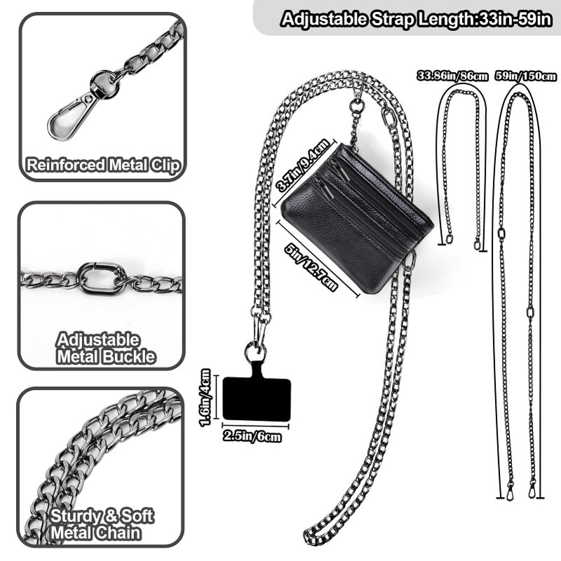 XANGNIER Clip and Go Strap for Phone with Wallet Crossbody, Phone Strap with Zippered Wallet, Adjustable Anti Theft Cellphone Lanyard for Women, Cellphone Chain Accessories,Chain Black - Image 5