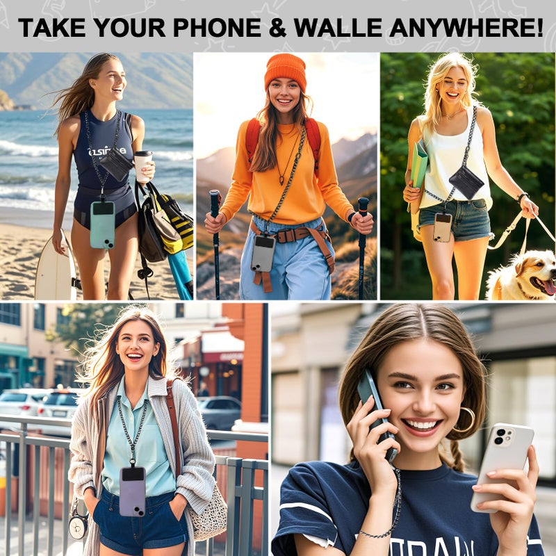 XANGNIER Clip and Go Strap for Phone with Wallet Crossbody, Phone Strap with Zippered Wallet, Adjustable Anti Theft Cellphone Lanyard for Women, Cellphone Chain Accessories,Chain Black - Image 3