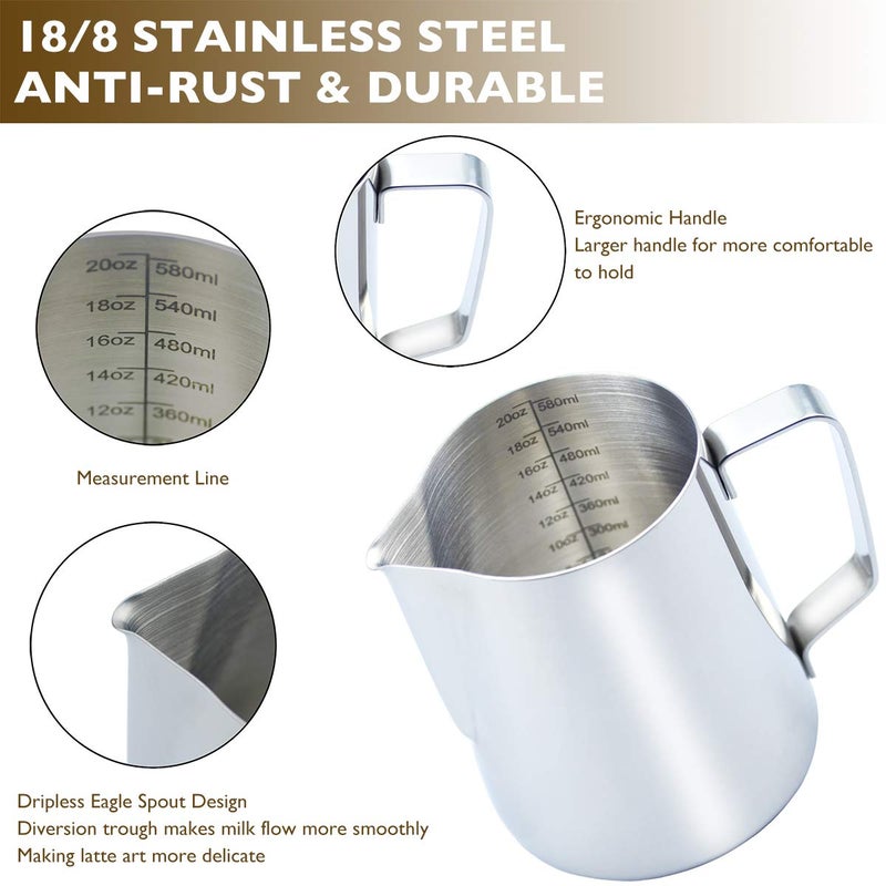 Camkyde Milk Frothing Pitcher 20 Oz  Stainless Steel Espresso Steaming Pitcher With Decorating Pen For Coffee  Espresso Machines  Cappuccino  Latte Art - Image 4