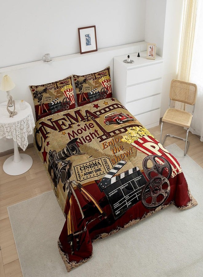 Homewish Teens Retro Cinema Comforter Set Queen Size,Movie Theater Theme Bedding Set for Kids Boys Girls Bedroom Decoration,Popcorn and Film Bed Duvet Insert,Vintage Cinema Ticket Comforter with 2 Pillowcases - Image 4
