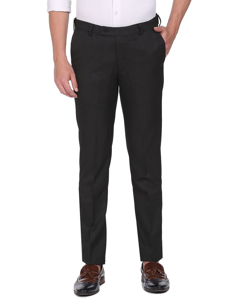 Arrow Men's Solid Grey Tailored Fit Polyester Formal Trouser - Image 1