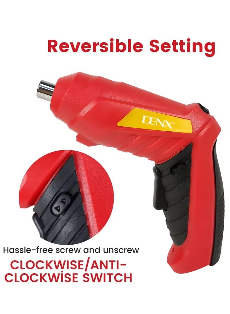دينكس طقم مفك براغي كهربائي لاسلكي 4.2 فولت، بطارية 1300 مللي أمبير/ساعة، 250 دورة في الدقيقة، قابل لإعادة الشحن عبر USB، إضاءة LED، وقت عمل 70 دقيقة، مجموعة من 42 قطعة مع رؤوس ومقابس وحافظة DX2502 - Image 4