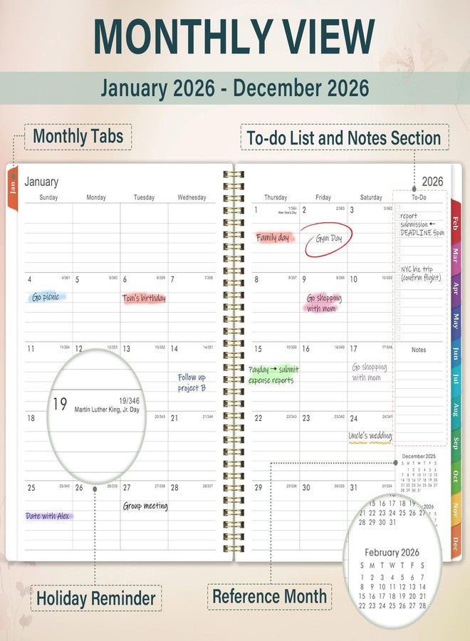 Feteulo Planner 2026-2026 Planner, Weekly and Monthly Planner 2026, Jan. 2026 - Dec. 2026, 11” x 8.5”, Colorful Tabs, Back Pocket, Holidays, Twin-Wire Binding - Image 3