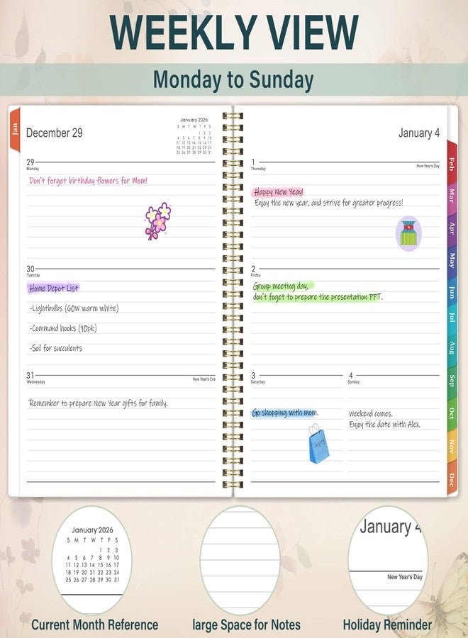 Feteulo Planner 2026-2026 Planner, Weekly and Monthly Planner 2026, Jan. 2026 - Dec. 2026, 11” x 8.5”, Colorful Tabs, Back Pocket, Holidays, Twin-Wire Binding - Image 4