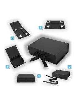 Generic Large Black Gift Box with Lid, 11.42 x 8.66 x 3.92 Inches, with Ribbon and Magnetic Closure (1 Pack)  - Image 4