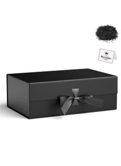 Generic Large Black Gift Box with Lid, 11.42 x 8.66 x 3.92 Inches, with Ribbon and Magnetic Closure (1 Pack)  - Image 3