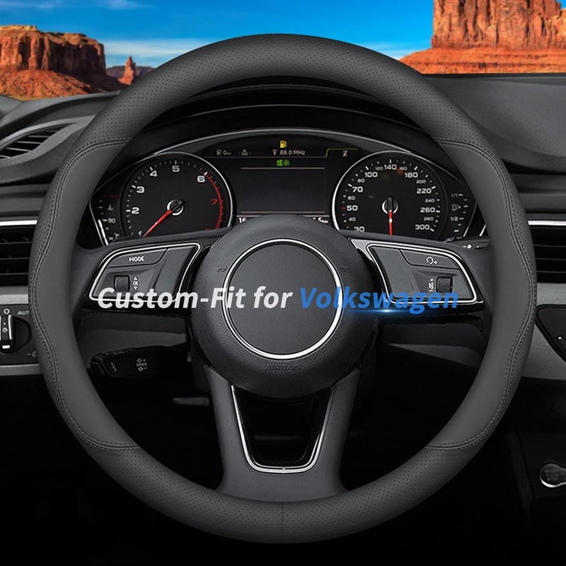 Deer Route Custom-Fit for Volkswagen Steering Wheel Cover, Premium Leather Car Steering Wheel Cover with Logo, Non-Slip, Breathable, - Image 1