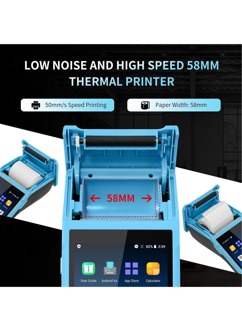 NETUM Handheld PDA Android POS Terminal Receipt Printer Barcode Printer, Data Collector, Portable Barcode Scanner Pos Machine, Handheld Bluetooth USB WiFi BT4.0, BLUE (Included Paper Scroll 58 * 35)  - Image 5