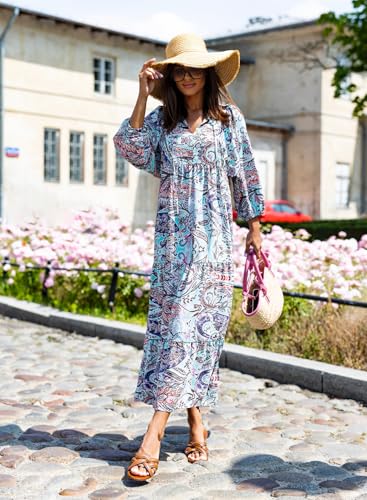 miduo Womens Maxi Dress Short Sleeve V Neck Loose Summer Spring Fashion Floral Beach Vacation Long Maxi Dresses XL - Image 2