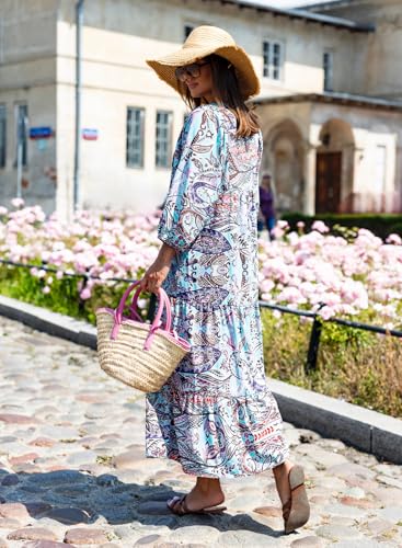miduo Womens Maxi Dress Short Sleeve V Neck Loose Summer Spring Fashion Floral Beach Vacation Long Maxi Dresses XL - Image 4