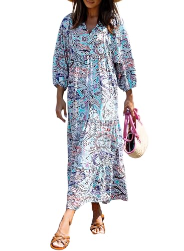 miduo Womens Maxi Dress Short Sleeve V Neck Loose Summer Spring Fashion Floral Beach Vacation Long Maxi Dresses XL - Image 1