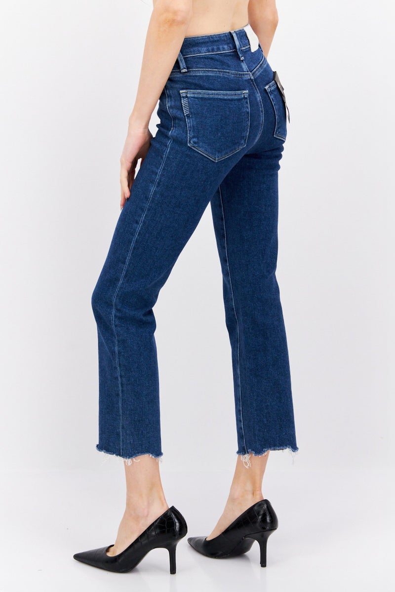 PAIGE Women Cropped Fit Straight Leg Stretch Jeans, Navy - Image 4