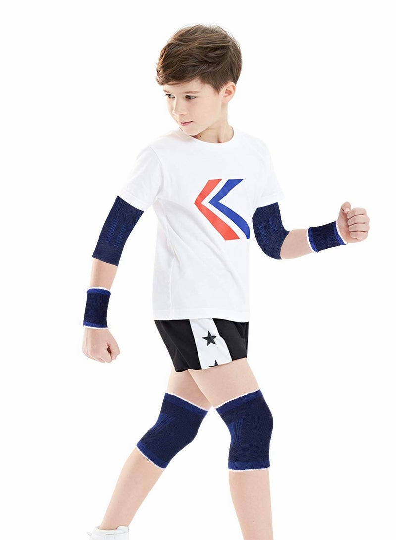 KASTWAVE 5 Pairs Kids Wrist Ankle Brace Knee Elbow Pad Hand Half Palm Protection Gloves Compression Knitted Arthritis Tendonitis Pain Relief Sock Protective Gear Set for Cycling Exercise Gym Football - Image 2